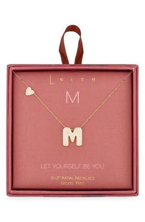 Leith Cubic Zirconia Heart & Bubble Initial Pendant Necklace in M- Clear- Gold at Nordstrom Rack