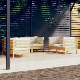 vidaXL Muebles De Jard&iacute;n 6 Pzas Y Cojines Madera Maciza De Pino Crema Vidaxl