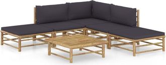 vidaXL Set De Muebles De Jard&iacute;n 6 Piezas Bamb&uacute; Con Cojines Gris Oscuro Vidaxl