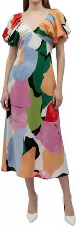 FORE COLLECTION Puff Sleeve V Neck Maxi Dress In Multi