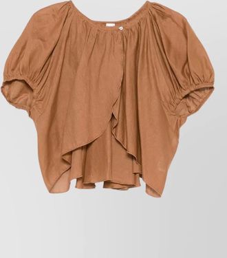 120% Lino cropped ruffled-sleeve blouse