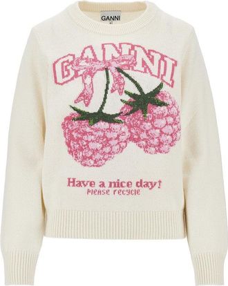Ganni Raspberries wool-blend sweater Woman XS
