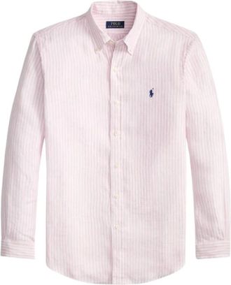 Polo Ralph Lauren Casual Shirts, male, Pink, Size: XL Custom Fit Striped Linen Shirt