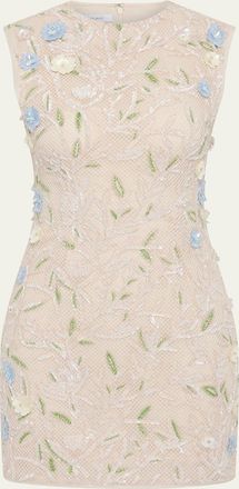 Rachel Gilbert Mistral Floral Applique Cotton Mesh Mini Dress