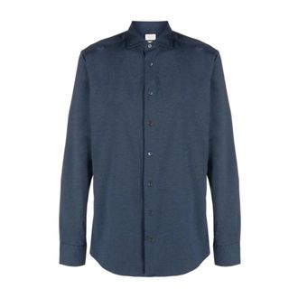 Traiano Geribbelde longsleeve shirt - Heren - Casual Overhemden - Blauw - 2XL - Overhemden