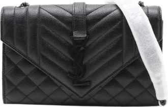 Saint Laurent Pre-owned Envelope Small Leather Chevron Quilted Shoulder Bag - Dames - Vintage Schoudertas - Zwart - ONE Size - Leer - Vintage