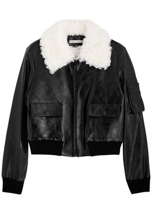 Alice & Olivia Willard Faux Fur-trimmed Faux Leather Jacket - Black - S (UK8-10 / S)