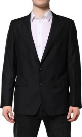Dolce & Gabbana Mens Dark Blue Martini Wool Blazer Coat Jacket Black Virgin Silk Clothing