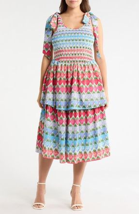 Sugarlips Berry Burst Layered Ruffle Tie Strap Midi Dress in Multi at Nordstrom, Size 1 X