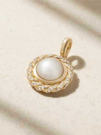 David Yurman Pendente In Oro 18 Carati Con Diamanti E Perla