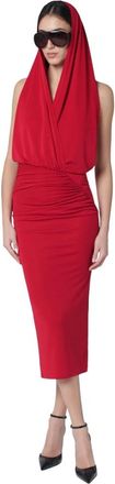 Andamane Annie Hooded Midi Dress - Dames - Casual kleedjes - Rood - M - Leer - Kleedjes