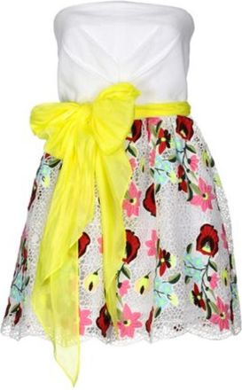 Manoush White Puffy Strapless Dress with Embroidery Size S