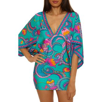 Trina Turk Mykonos V-Neck Cover-Up Tunic in Turquoise Multi at Nordstrom, Size Medium