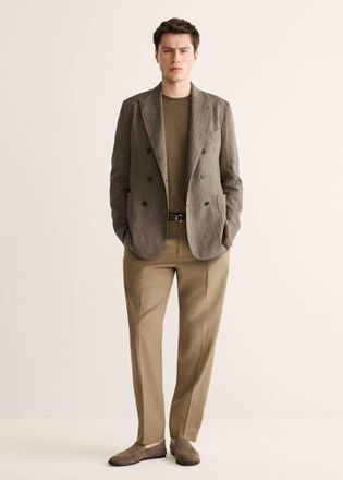 Mango Giacca misto lino slim-fit doppiopetto grigio visone - Uomo - 48 - MANGO MAN