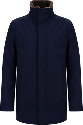 Herno Carcoat van gem&ecirc;leerde wollen twill en licht imitatiebont - Heren - Winterjassen - Blauw - L - Wol - Jassen
