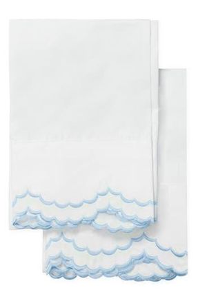 Melange Home Set of 2 Double Scallop Embroidered 300 Thread Count Cotton Pillowcases in Blue at Nordstrom Rack, Size King