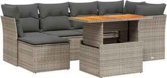 vidaXL Vidaxl - Set De Sof&aacute;s De Jard&iacute;n 7 Piezas Con Cojines Rat&aacute;n Pe Gris