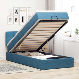 vidaXL Estructura De Cama Otomana Con Colch&oacute;n Terciopelo Azul Oscuro Vidaxl