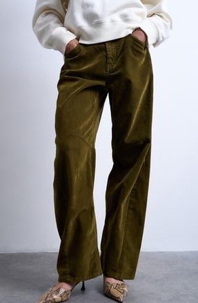 Topshop Velvet Barrel Leg Pants in Khaki at Nordstrom Rack, Size 0 Us (Fits Like 00)