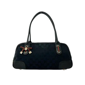 Gucci Black Green Red Color Canvas Leather Boston Bag Tote Bag (Pre-Owned)