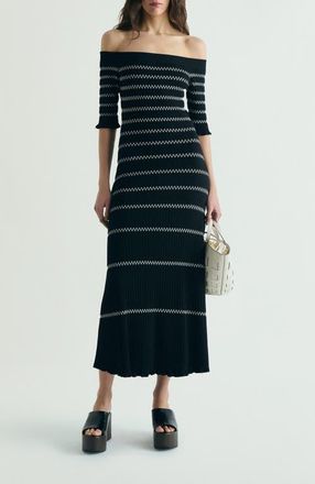 Scalpers Off Shoulder Knit Dress in Blackecru at Nordstrom, Size X-Small Eu