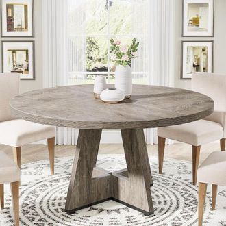 Tribesigns Tribesigns Tavolo da pranzo rotondo in legno per sala da pranzo, tavolo da cucina per 4 adulti, tavolo da pranzo rustico con piano in legno e base a