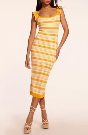 Ramy Brook Kit Pointelle Metallic Knit Body-Con Midi Dress in Marigold Combo Stripe at Nordstrom, Size Xx-Large