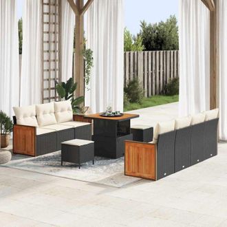 vidaXL Vidaxl - Conjunto De Sof&aacute; De Jard&iacute;n 10 Pcs Negro Y Crema 80 X 80 X 71 Cm