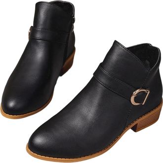 Generic Womens Mid Calf Boots Retro Ankle Booties with Side Zipper for Casual Wear Mid Heel Design for All Seasons Chelsea Style Boots(Black, 6.5)