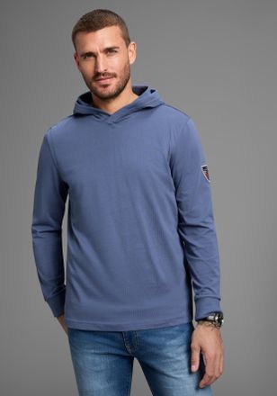 DELMAO Kapuzenshirt DELMAO Neue Kollektion, Herren, Gr. S (44/46), jeansblau, Single Jersey, Obermaterial: 100% Baumwolle. Futter: 100% Baumwolle, unifarben,