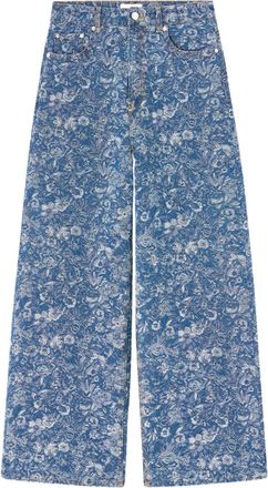 Ganni Jeans met bloemenprint en wijde pijpen - Blauw