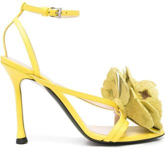 N°21 110mm rose-embellished sandals - women - Calf Leather/Calf Leather/Calf Leather - 36 - Yellow