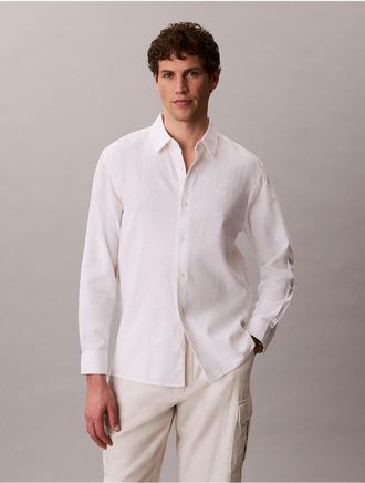 Calvin Klein Mens Linen Cotton Classic Button-Down Shirt - Open White - XL