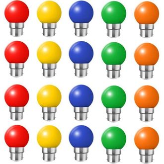 Elle Paquete De 20 Bombillas Led B22 De Colores, Con Casquillo De Bayoneta De 2 W, En Rojo, Amarillo, Naranja, Verde Y Azul, Irrompibles (equivalentes A Un