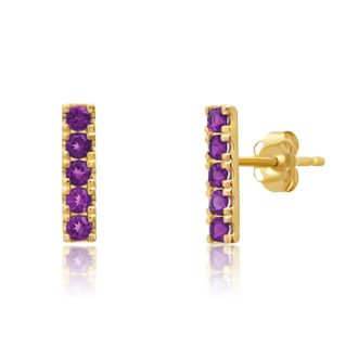MAX + STONE 14k Yellow or White Gold Small Gemstone Bar Stud Earrings