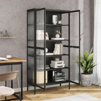 Berkfield Home Highboard Black 85x40x180 cm Glass & Steel | Size: 85 x 40 x 180 cm