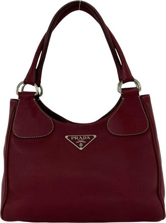 Prada Red Color Leather Handbag Shoulder Bag Tote Bag (Pre-Owned)