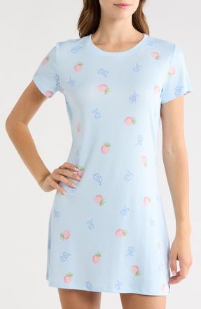 Honeydew Intimates Blissful Pointelle Sleep Dress in Blue Strawberries at Nordstrom, Size X-Large