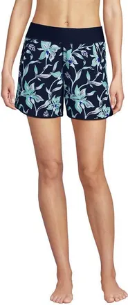 Lands End 9 Quick Dry Elastic Waist Modest Board Shorts Swim Cover-up Shorts with Panty in Tropic Floral/navy at Nordstrom, Size 16