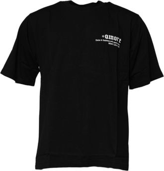 Dolce & Gabbana Mens Black Amore Leopard Cotton Crew Neck T-Shirt