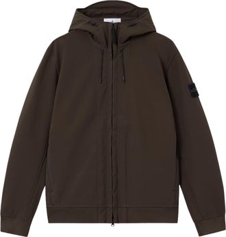 Stone Island Brown Biker Jacket Hooded Elastic Cuffs Jacket