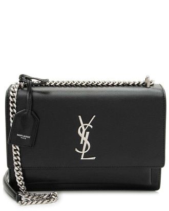 Saint Laurent Black Calfskin Grained Monogram Sunset Medium Shoulder Bag (Authentic Pre-Loved)