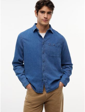 Tommy Hilfiger Mens Indigo-Dyed Waffle Denim Shirt - Blue - XXXL