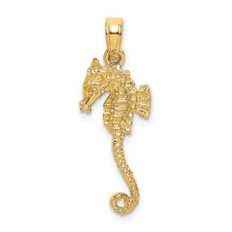 Diamond2Deal 14k Yellow Gold 3-D Textured Seahorse with Long Tail Charm Pendant