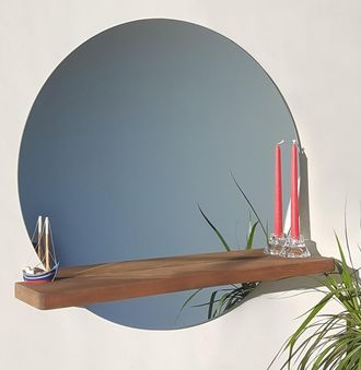 Dmora Espejo Spello, Con Estante Incluido, Forma Redonda, Estructura Transparente, 70x70h Cm Color Nuez Marr&oacute;n