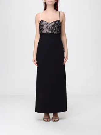 Hanita Abito midi a tubino in cr&ecirc;pe con inserti in pizzo e scollo a V