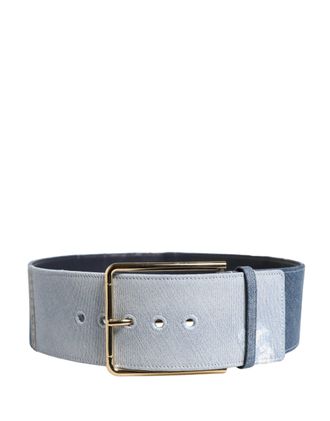 Dolce & Gabbana Womens Blue Two Tone Denim Gold Metal Buckle Belt Cotton