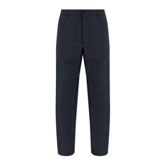 Moncler Straight Trousers, male, Blue, Size: 2XL Technical Logo-Patch Linen Trousers
