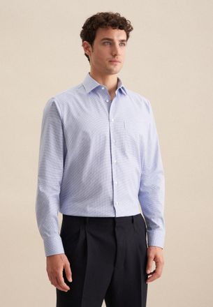 Seidensticker Businesshemd SEIDENSTICKER Regular, Herren, Gr. XL43, normale &Auml;rmell&auml;ngen, blau, 100% Baumwolle, bedruckt, regular fit, 2-Knopf-Manschette, Hemden Bus