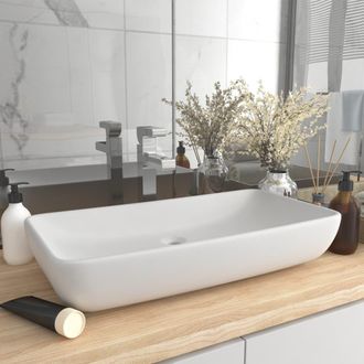 Berkfield Home Luxury Basin Rectangular Matt White 71x38 cm Ceramic